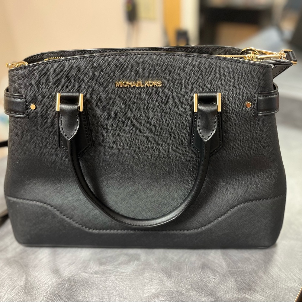 Michael Kors Black Satchel with Gold Accents